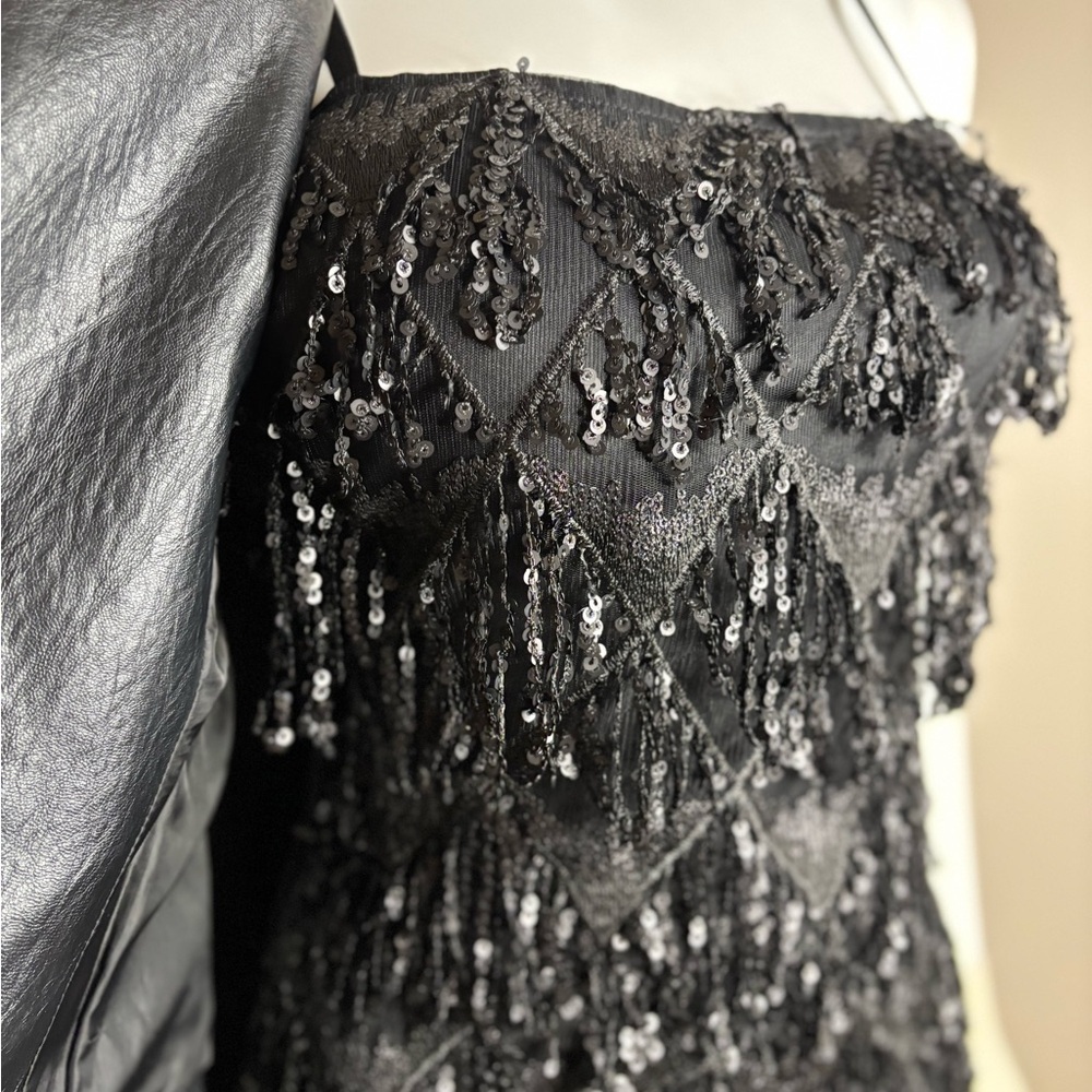 Chic Black Sequin Fringe Mini Dress - Picture 3 of 4